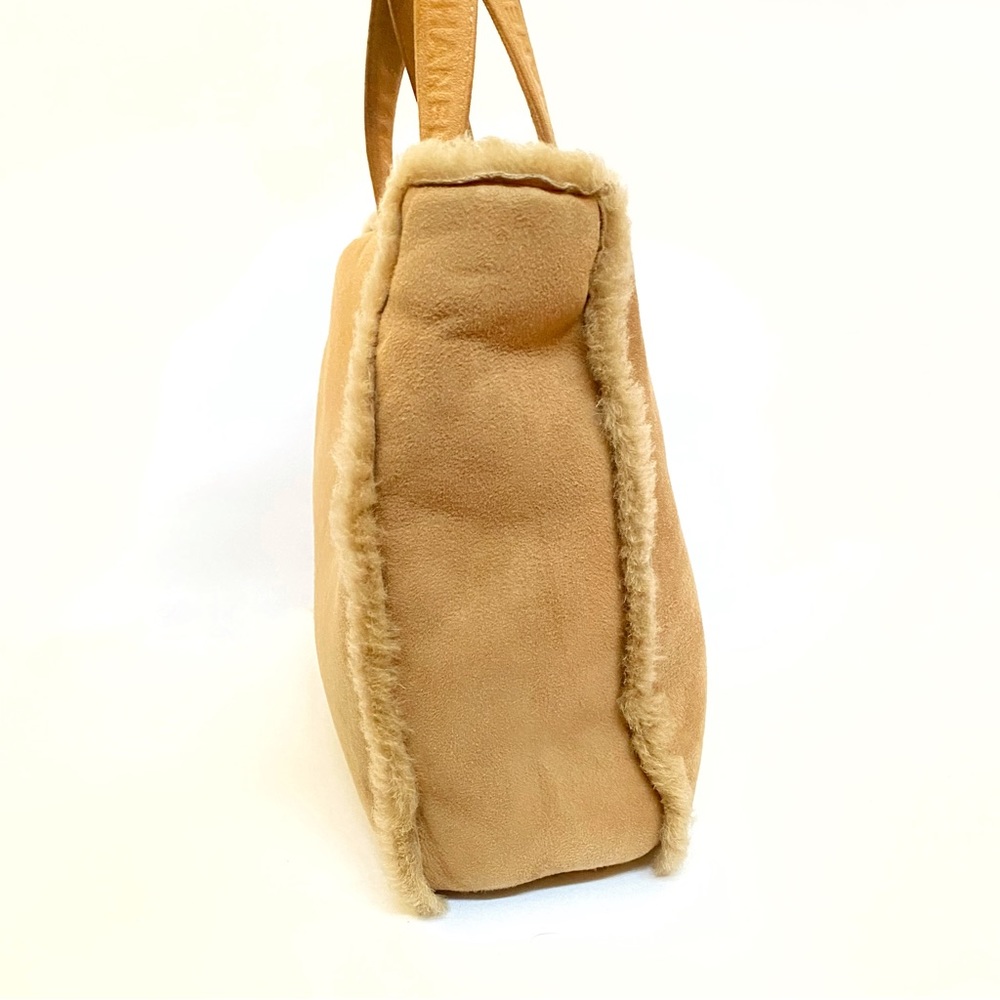 Vintage Chanel beige tan suede shearling sheepskin top handles tote purse bag - Picture 4 of 15